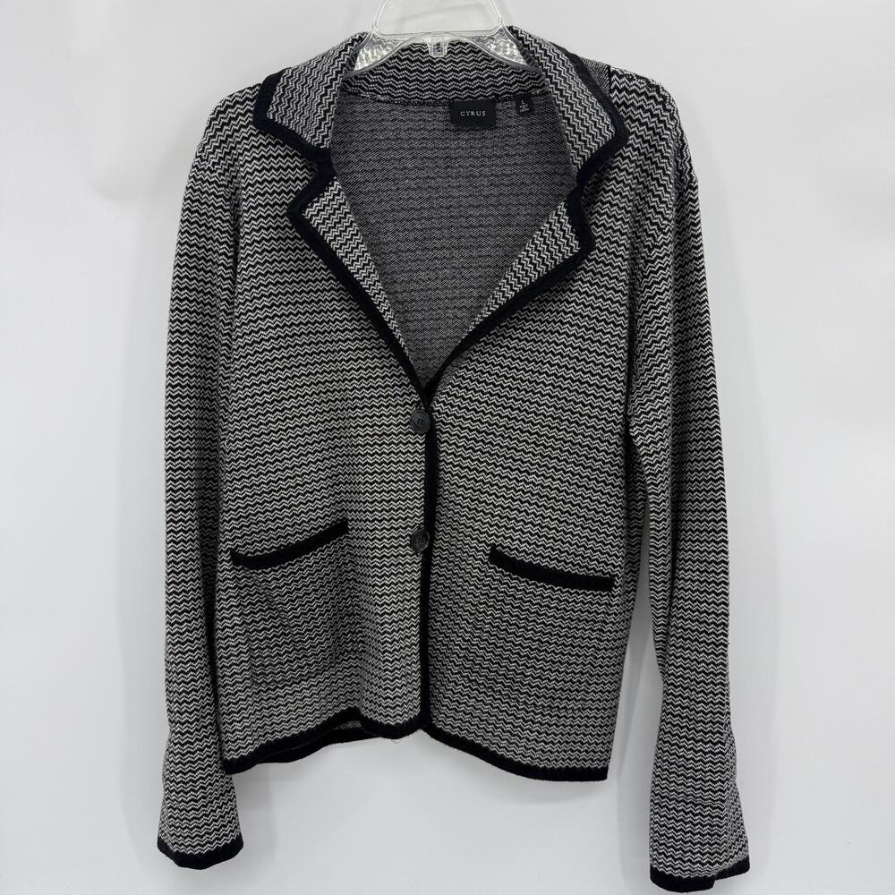 CYRUS Cardigan Blazer Black White Size L V-Neck Collared with Pockets Office